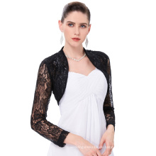 Belle Poque Womens Long Sleeve Cropped Black Lace Achselzucken Bolero BP000339-1